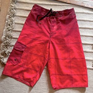 Boys kids youth swim shorts swim trunks board shorts red long cargo Medium
